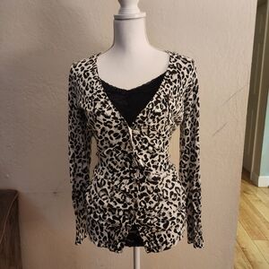 White House/Black Market Leopard Print long Cardigan sweater